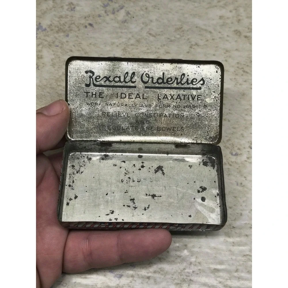 Vintage Antique‎ REXALL ORDERLIES Laxative Medicine Tin United Drug Co Jan 1912
